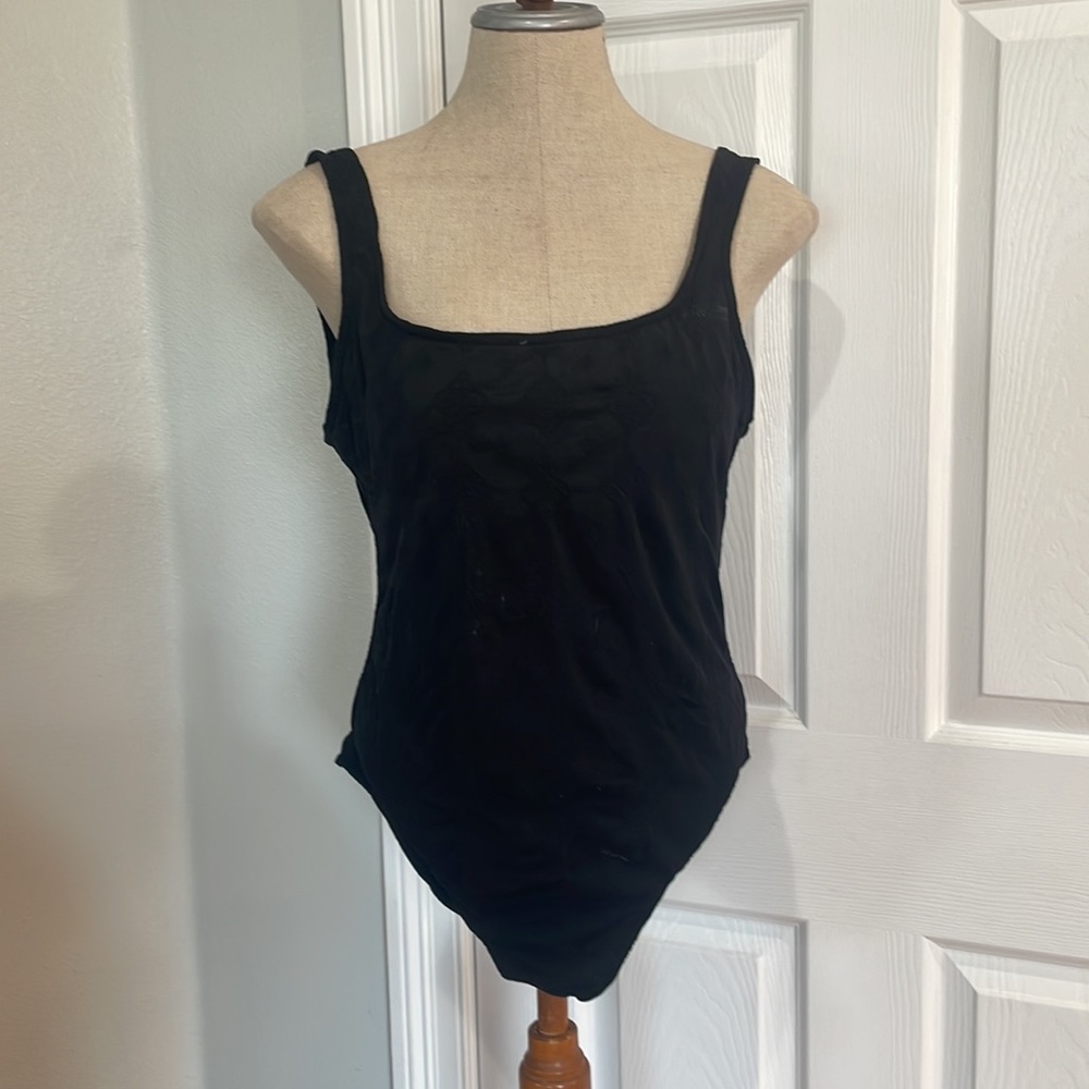 Vintage 1990s one piece swimsuit Daffy high cut textured black womens size 10 12